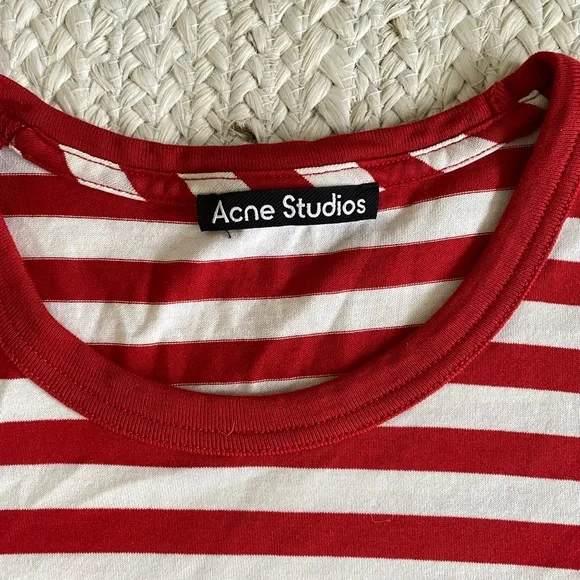 ACNE STUDIOS Red & White Nash Striped Face Tshirt sz M - Picture 8 of 11